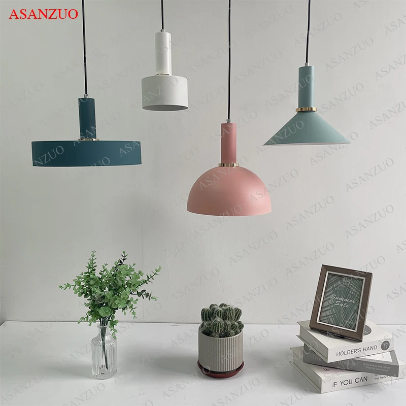 

Macaron colorful Pendant Lights for Dining Room Kitchen Island Hanging Lamps Vintage Iron Lampshade Suspen Light fixture