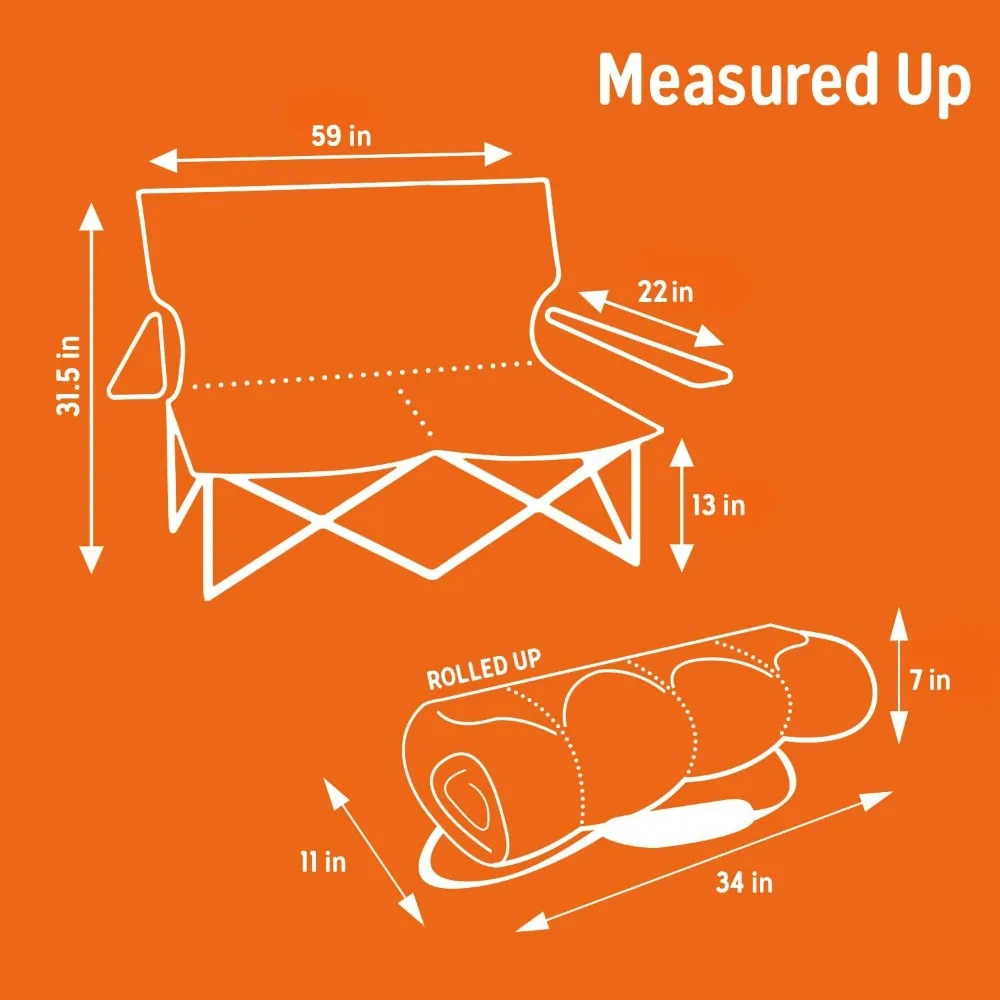 ローラブシート ダブル 2人用キャンプチェア、フェスティバル、コンサート、テールゲート、ビーチデイ用の2人用折りたたみシート、ロース