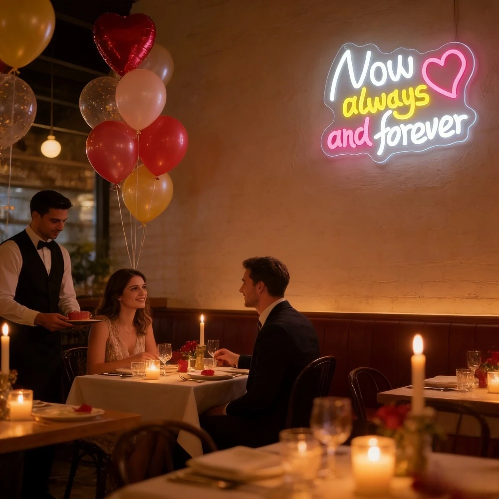 Now Always and Forever Neon Sign Dimmable LED Neon Light for Wedding Proposal Bedroom Valentine Romantic Decor Anniversary Gift