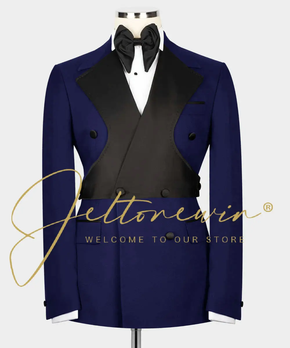 

Black Men's Two Piece Suit with Peak Lapel and Matte Fabric Elegant Modern Style for Groom or Banquet Occasions costumes hommes