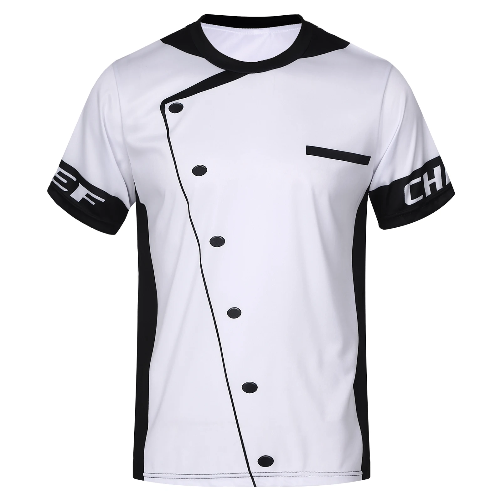 Mens Chef Shirt Hotel Restaurant Kitchen Costume Print Work Wear Uniform Casual Round Neck Short Sleeve Food Service T-shirt