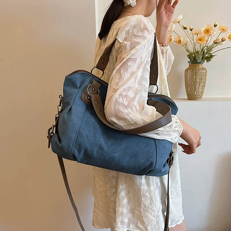 Ladies' Handbag 2026 New Canvas Tote Bag Large Capacity Single Shoulder Crossbody Bags Soft Leather Commuting Women'S Bags