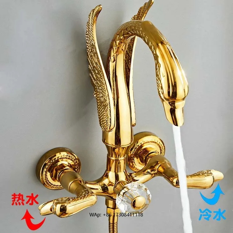 Full Brass European Swan Hot and Cold Shower Head Set Rotatable Bath Faucet Set Handheld Shower Faucet