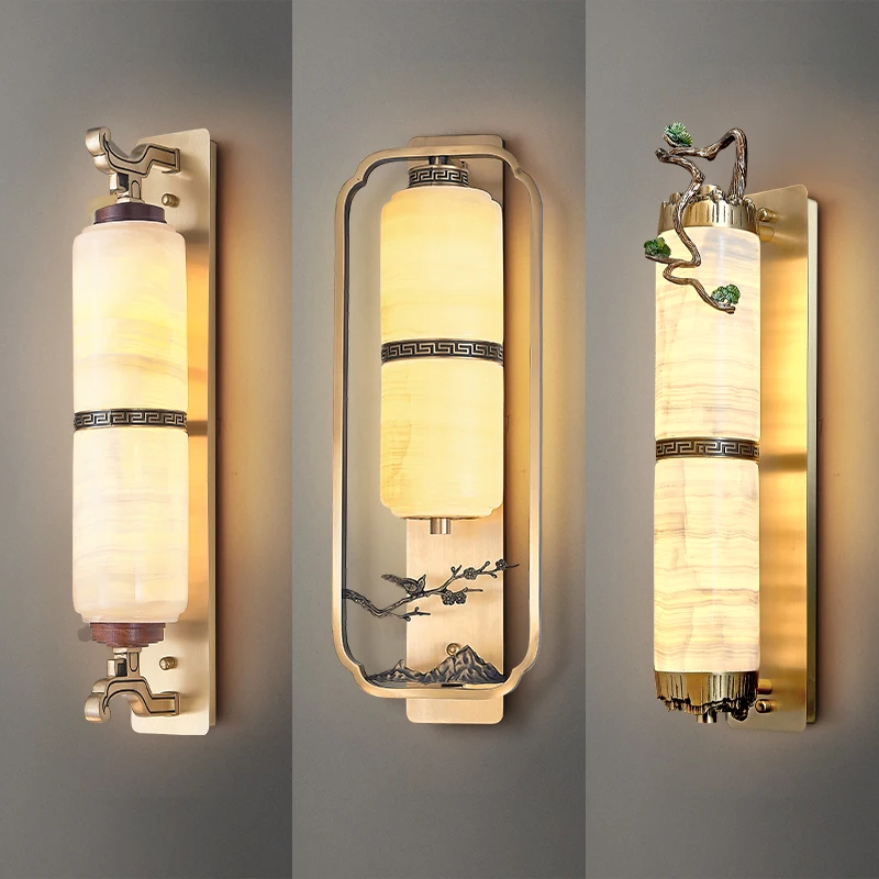 

Новый настенный светильник в китайском стиле из меди и нефрита для гостиной, коридора, лестницы, кабинета, спальни, прикроватной зоны.
