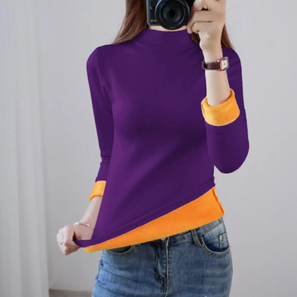 S-4XL Autumn Winter Thermal Underwear For Women Inner Plus Velvet Thick Warm Long-sleeved T-shirt High-neck Bottoming Shirt