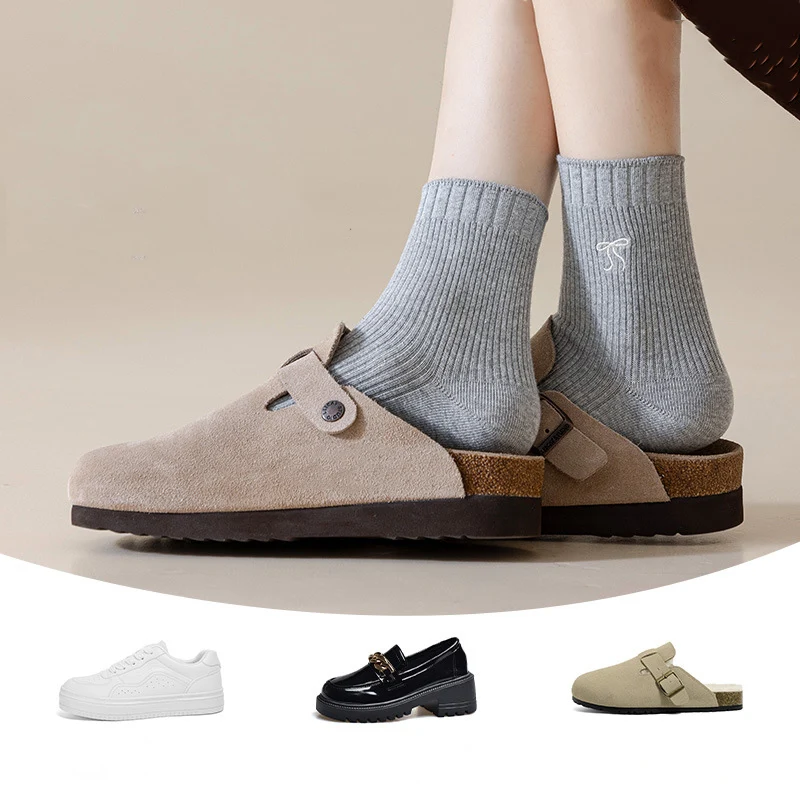 1/5 Pairs Women's Mid-Calf Socks Butterfly Knot  Breathable Sweat Absorbent Autumn INS Style Simple Versatile Sweat Absorbent