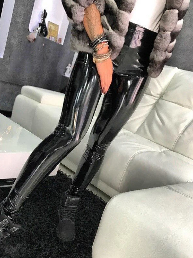 

Women Sexy Leggins Faux Leather Leggings New Soft Strethcy Shiny Wet Look Black Stretch Pencil Pants Slim Fashion PU