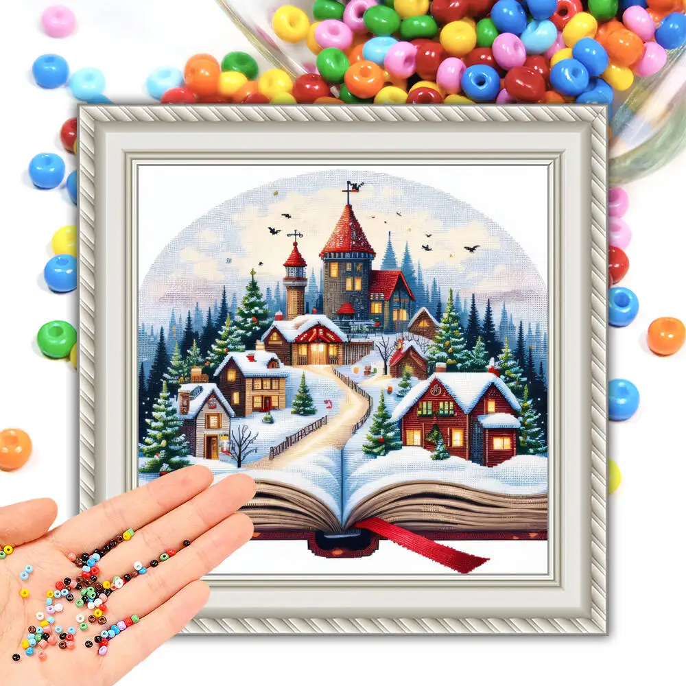 

DIY Beads Embroidery Sets Book 11CT Cross Stitch Kit House Winter Complete Handmade Craft Set Christmas Decorations For Home