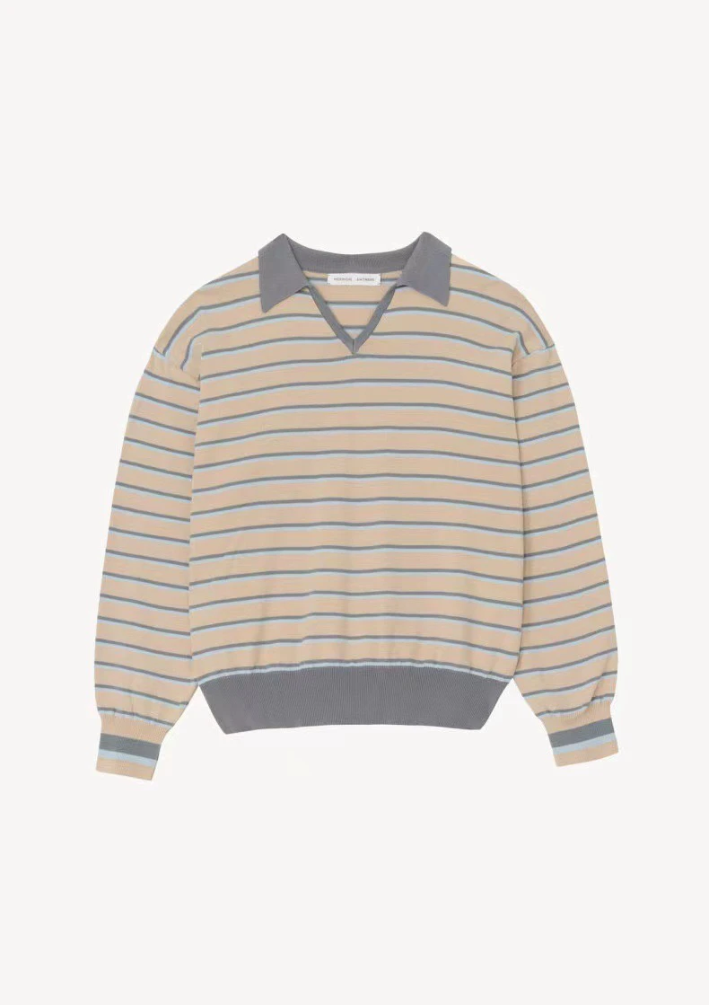 Loose Fit Pure Cotton Long Sve V-Ne Striped T-irt Comfortable Breathable Women's Casual Wear for Autumn Season