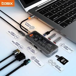 USB C HUB 4K30Hz Dock Station Type C to HDMI-Compatible RJ45 Ethernet PD100W for MacBook iPad Huawei Sumsang20 DEX Phone15