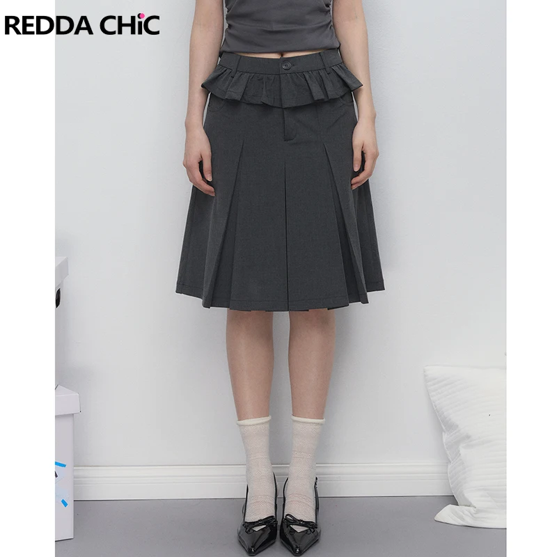 

ReddaChic милая юбка для девочек, брюки, плиссированная юбка, широкие брюки, серые свободные школьные брюки, короткие брюки длиной до колена