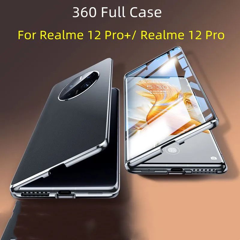 Case For Realme 12 Pro Plus Double Sided Protection 360 Full Tempered Glass Leather Cover For Realme 12 Pro+ Shockproof Bumper