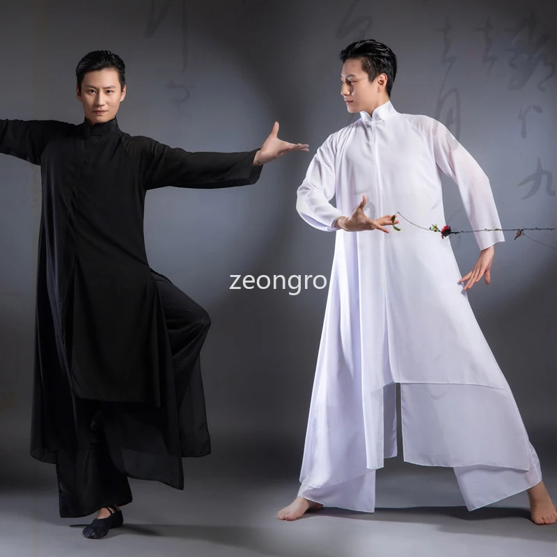 

Traditional Chinese Clothing Unisex Chiffon TaiChi Kung Fu Suit Classical Dance Wear Wushu Performance Martial Arts Show Costume