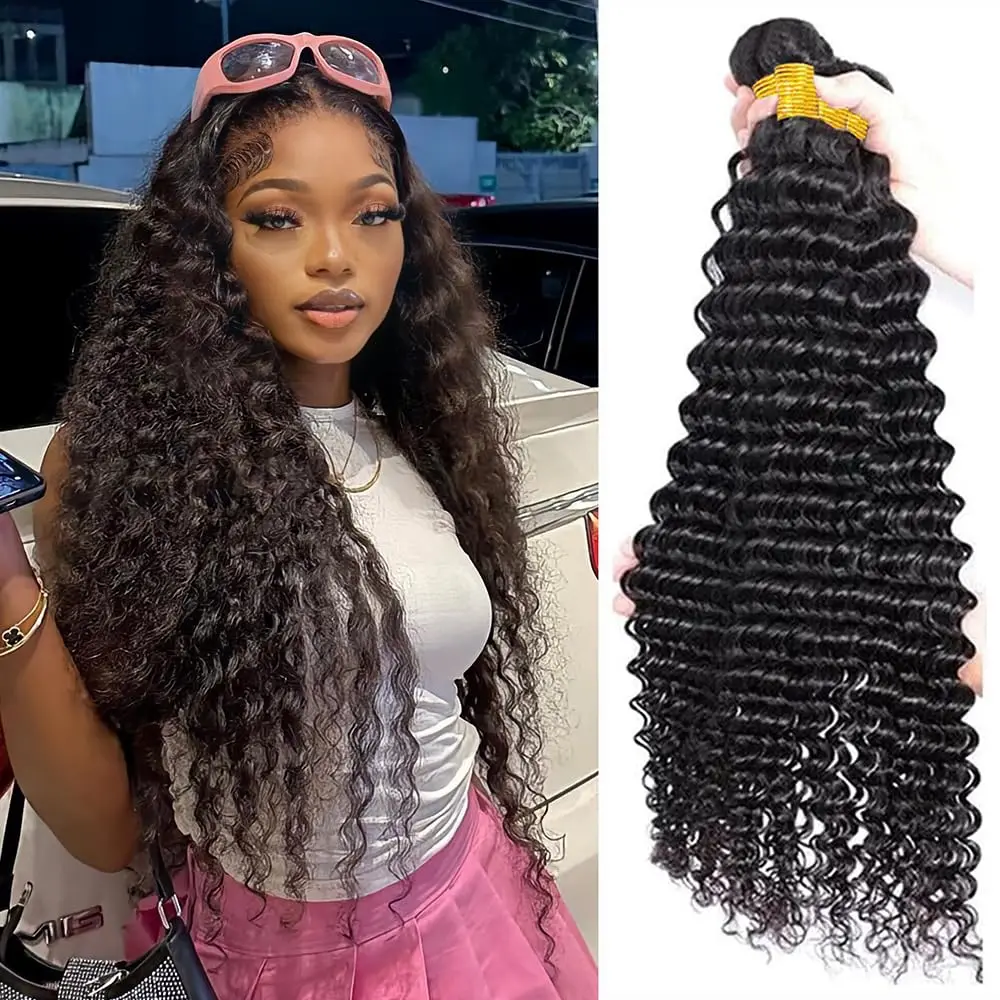 Deep Wave Hair Bundles 12A Malaysian Human Hair Bundles Deep Curly Hair 1/3/4 Bundles Remy Hair Weave Extensions 30 32 Inch