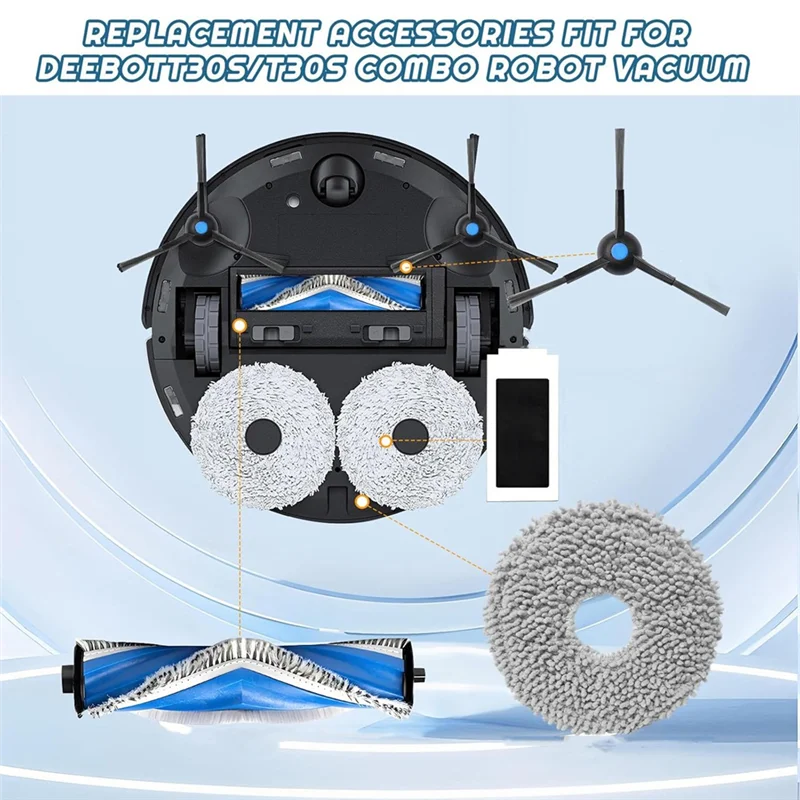 ABUS-para ECOVACS DEEBOT T30S Robot aspirador Cepillo Lateral principal filtros Hepa paño de mopa almohadillas bolsas de polvo piezas de repuesto