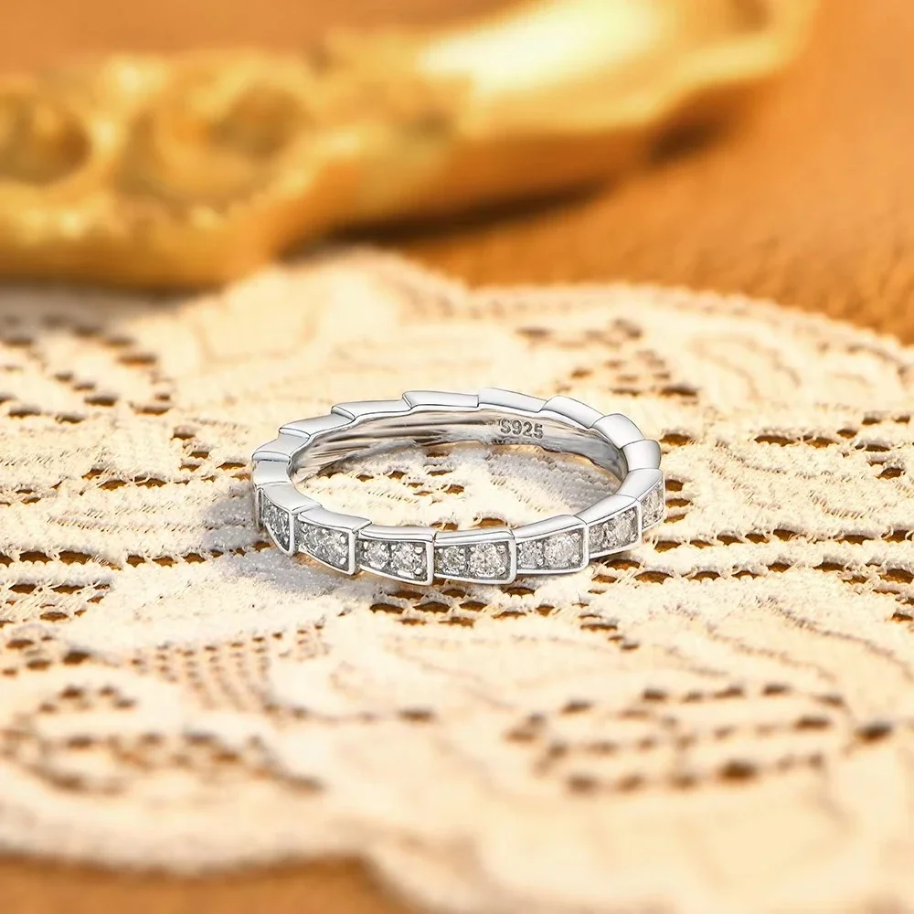FCGJHW S925 Silver Snake Ring Pave Moissanite Wedding Eternity Band Stackable Luxury Fine Jewelry for Women Diamond Rings 2026