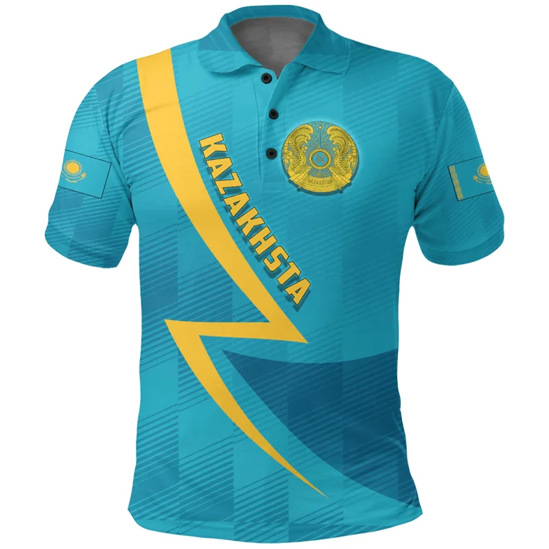 The Republic-of Kazakhstan Map Flag 3D Printing Polo Shirt Kazakhstan Coat Of Arms Graphic Polo T Shirt Men Fashion Polo Shirts