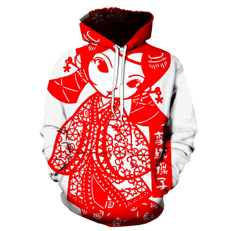 3D Printed Chinese Culture Hoodie For Men Funny Paper Pattern Sweatshirt Harajuku Street Tops Pullovers Autumn Long Sleeves