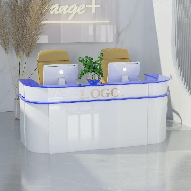 Simple modern curved bar semi-circular front desk rounded corners checkout page