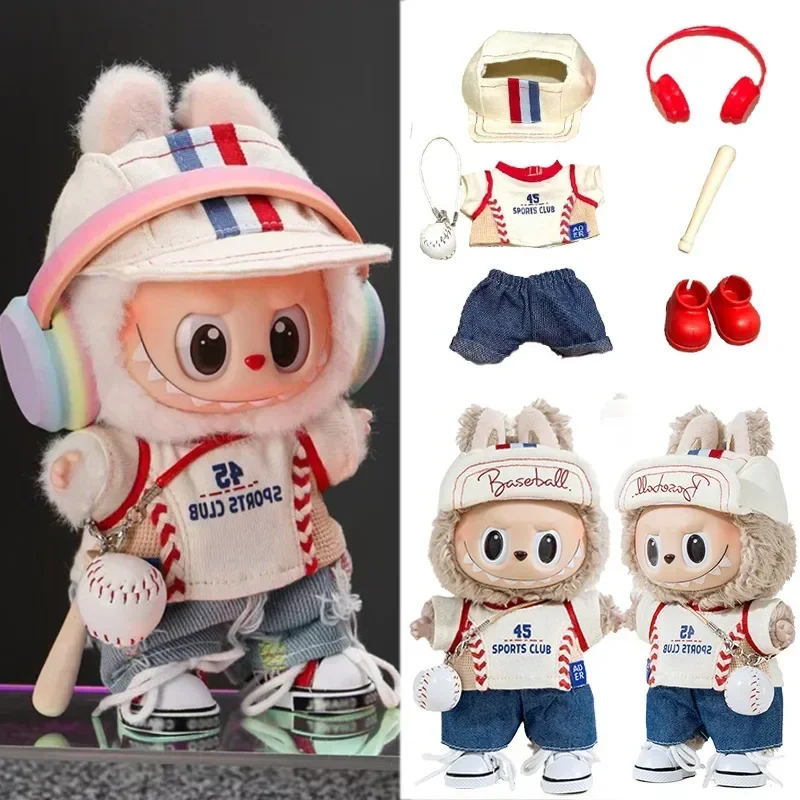 

Hot For Labubu Doll Baseball Outfit Clothing Uniform Duck Tongue Hat Casual Set Clothes Sitting Party Dollhouse Accessories