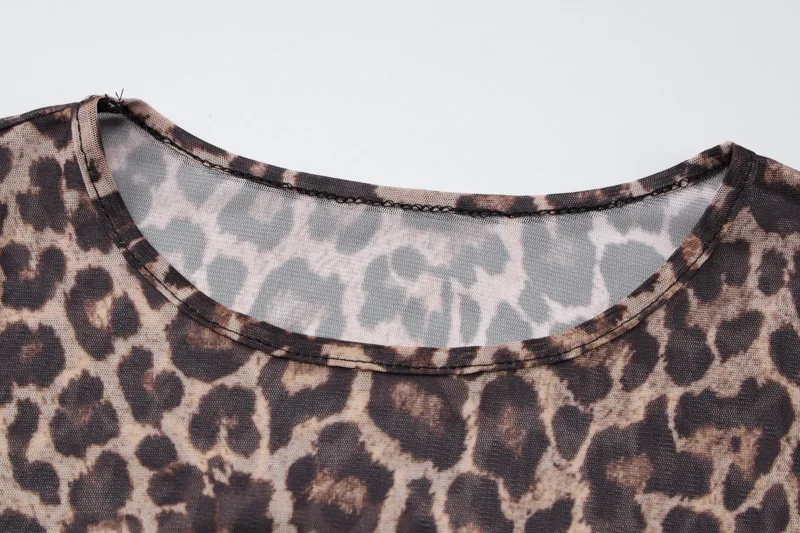 Women Sexy Leopard Print See Through Mesh Bodycon Maxi Dress 2025 Autumn O Neck Full Sleeve Night Clubwear Party Long Robe