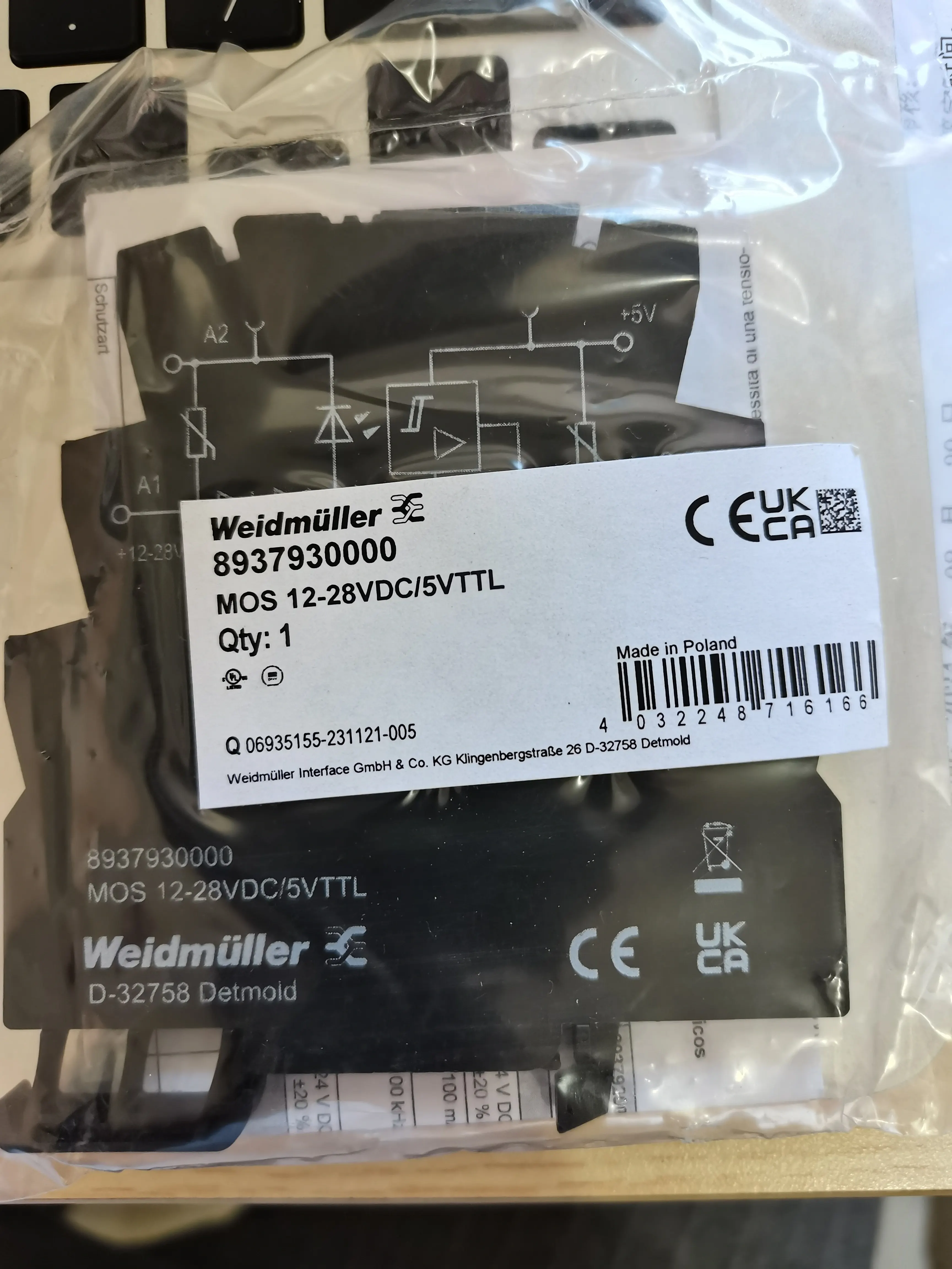 

New Original Weidmuller Relay MOS 12-28VDC/5V TTL 8937930000