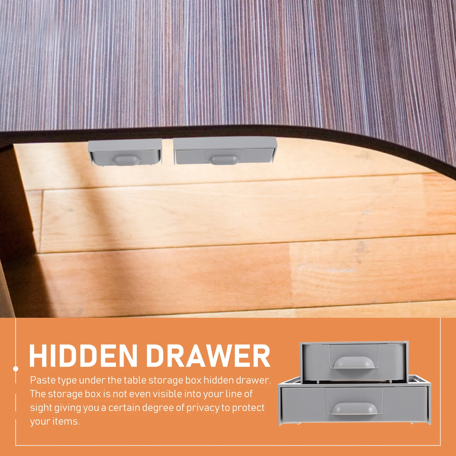 

2pcs Under Desk Drawer Organizer Adhesive Storage Box Multi-Function Hidden Pen Container For Classroom Home Office Abs