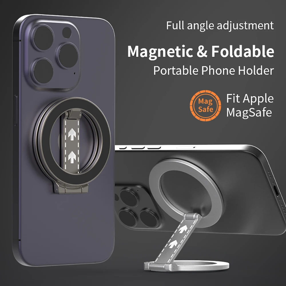 Double-Sided Magnetic Attraction Phone Holder for MagSafe 360° Folding Adjustable Metal Bracket for iPhone Huawei Xiaomi Stand