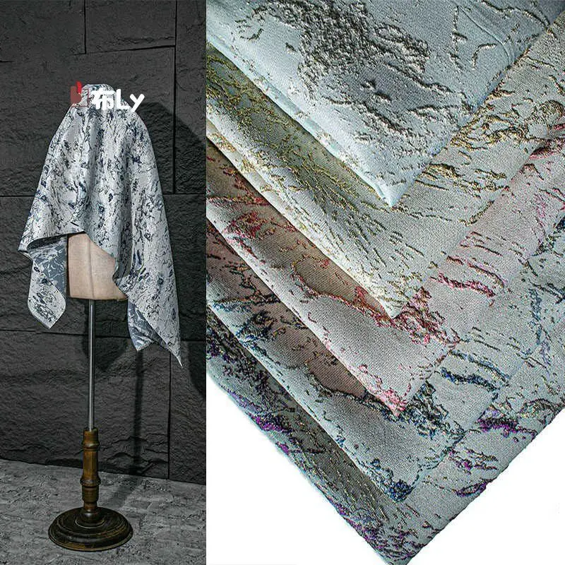 

Metallic 3D Jacquard Ink Wash Texture Fabric, Embossed Shiny for Art Stage Dress, Luxury Designer Cloth