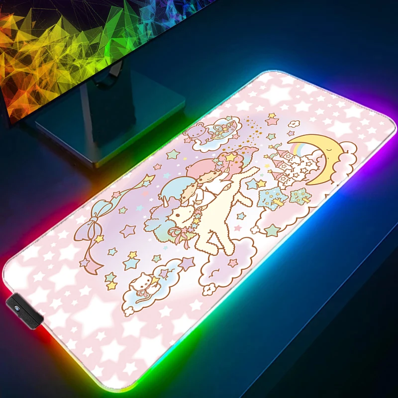 RGB LED Mouse Pad littletwinstars  Anime Pad Mouse Mat Computer Accessories Mouse Keyboard Deskpad Waterproof Kawaii Girl Style