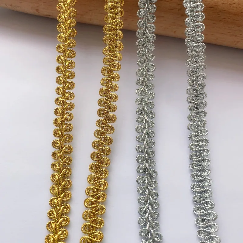 5m/16.4ft Each Pack Gold Silver Silk Lace trims Weaving Edge centipede Festive Decorations Handmade DIY sewing Crafts ribbons