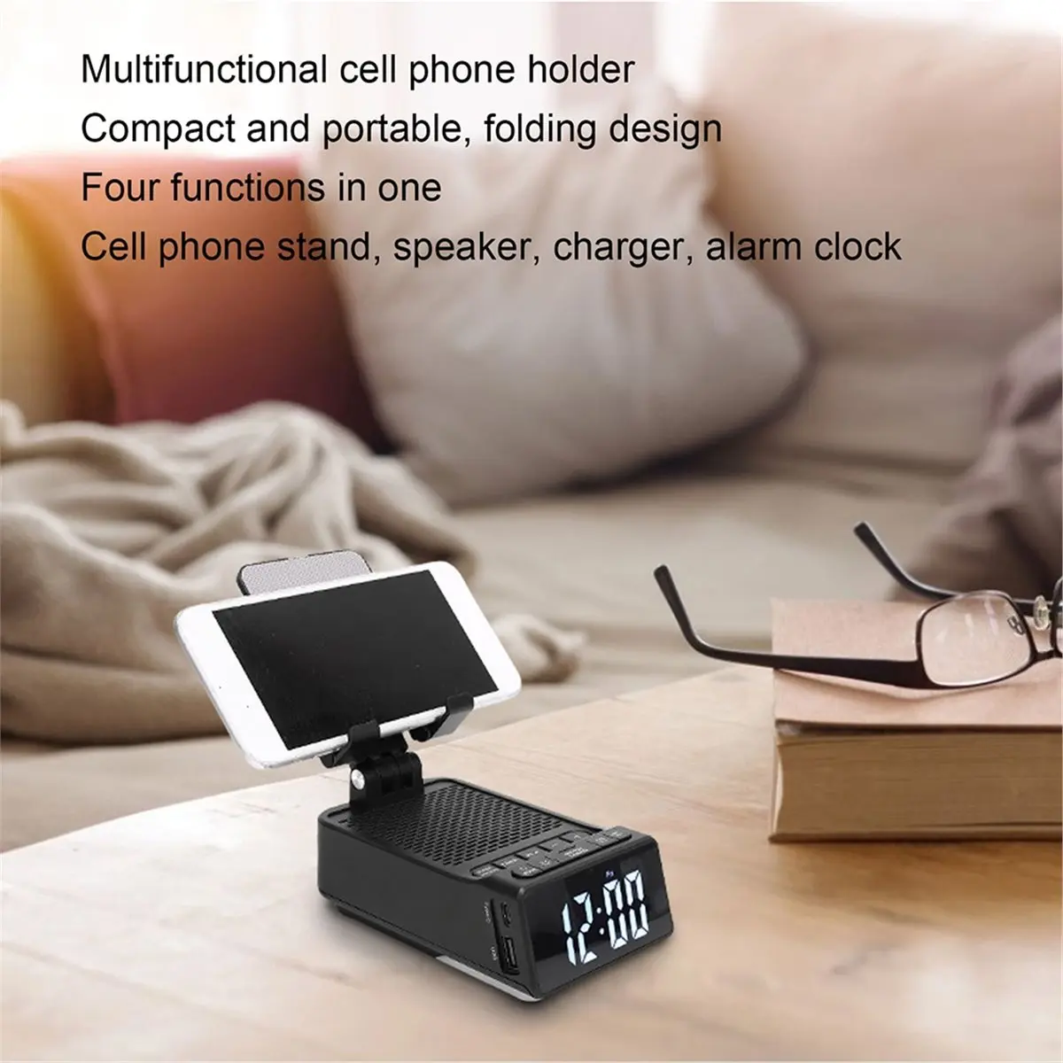 goodidea-デスクトップ電話ホルダー-bluetooth-目覚まし時計-ワイヤレス-スピーカー-携帯電話スタンド-7-つの照明モード-180-°-家庭用回転装置