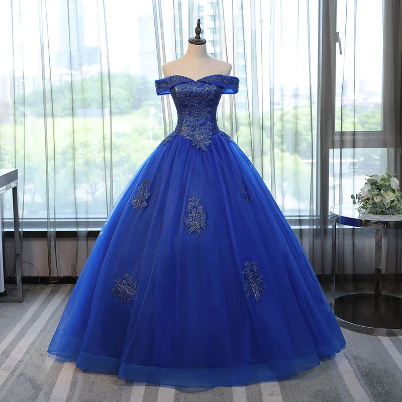 

GUXQD Blue Ball Gown Quinceanera Dresses Off Shoulder Appliques Prom Party Gowns Vestido De 15 Anos robes de soirée Abendkleider