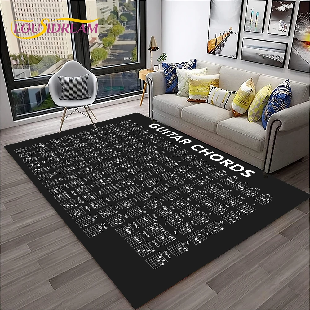 Music Basic Guitar Chord Theory Chart Piano Carpet Rug for Home Living Room Bedroom Sofa Doormat Decor,Kid Area Rug Non-slip Mat