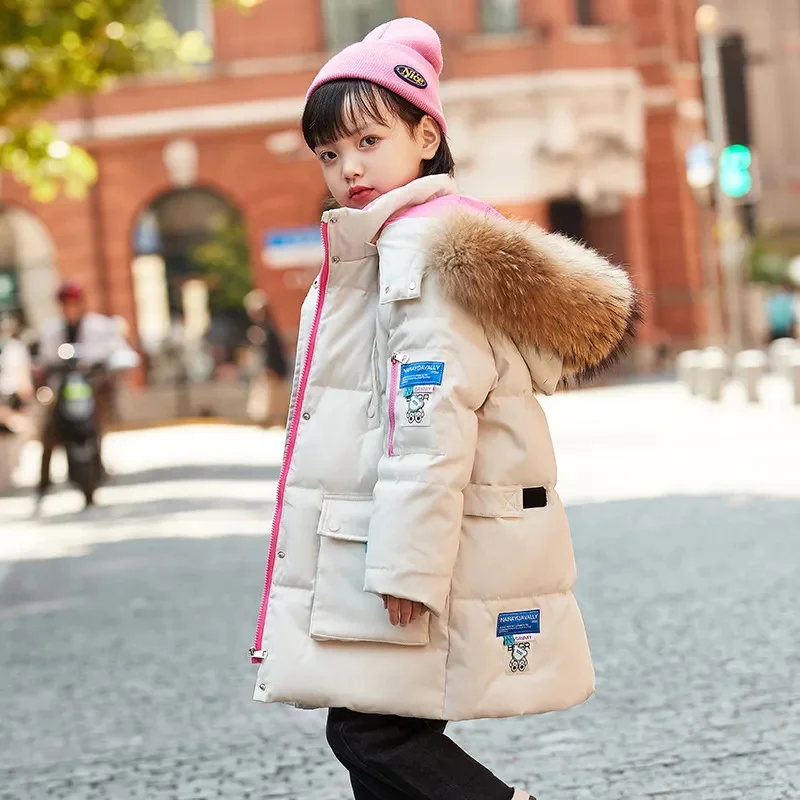 

Teens Clothing Winter Med-length Coat with Large Fur Collar Fashion Down Jacket Hooded Top Kid Clothes for Girls Snowsuit 4-12 Y