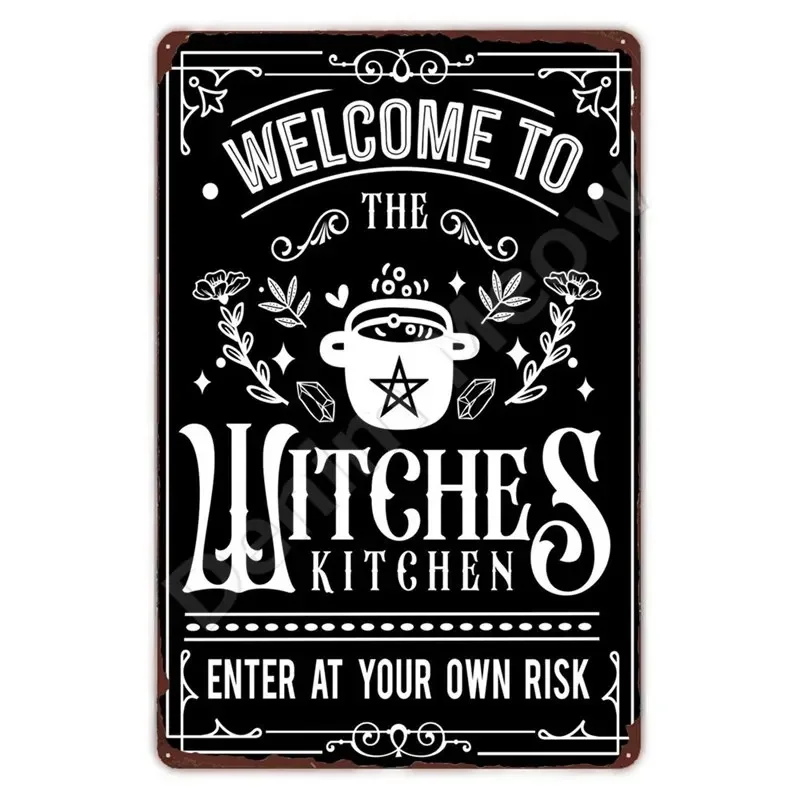 Retro Tin Sign Witch's Blessing Vintage Poster, Home Bar Cafe Wall Decor, Halloween Metal Plate, Black Cat Art Sign - view 3