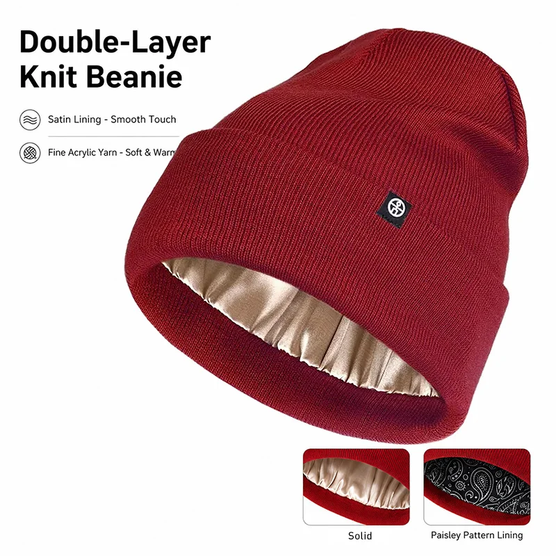 High Quality Popular Knitted Hat Winter Beanie Satin Silky Lined Ear Protector Cold Hat For Men Women Unisex
