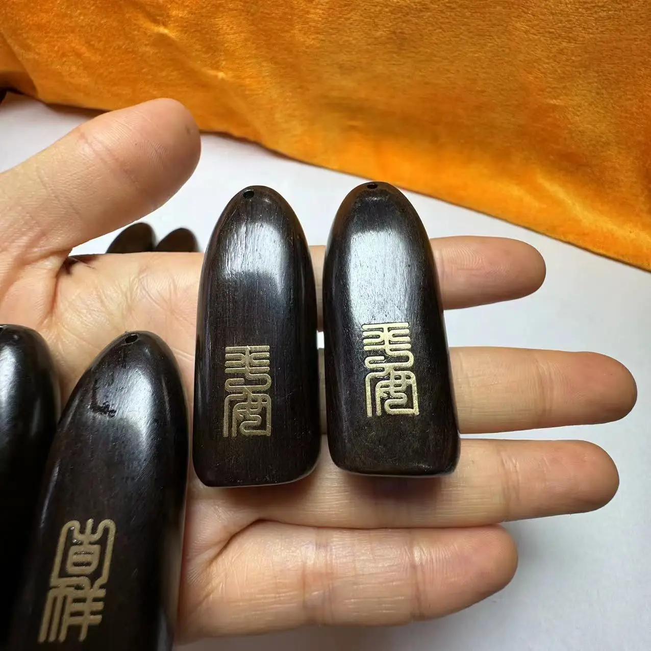 Rosewood Ebony Zitan Double Sided Peace Auspicious Plaque Inlaid Brass DIY Pendant Keychain Car Charm Natural Lucky Car Pendant