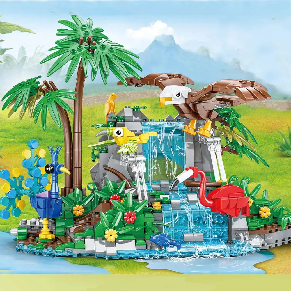

898PCS Eco-Friendly Building Blocks Tropical Forest Theme Creative Educational Toys for Kids Birthday Gifts