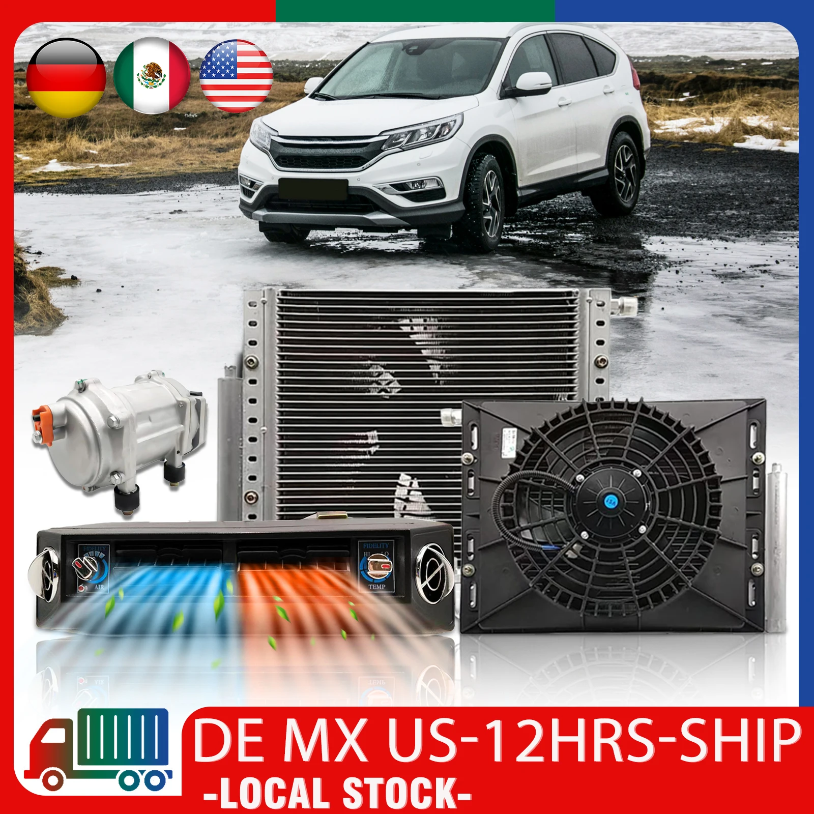 

Aspligo Universal 12V Auto Electric Air Conditioning Compressor Evaporator Condenser Fan Kit 24V Car Cool Heat Air Conditioner