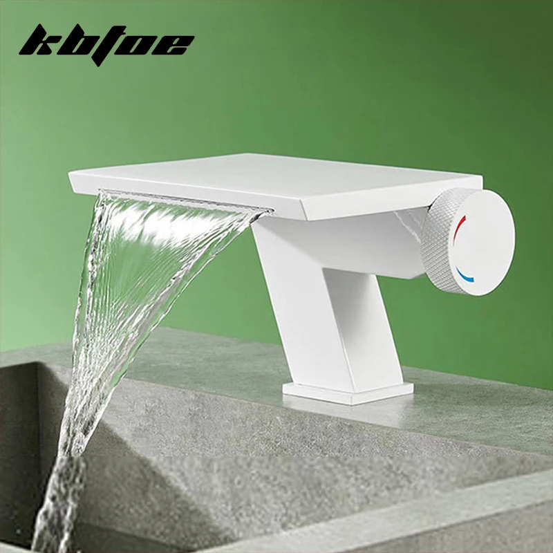 

Gun Gray/Brushed Gold Waterfall Basin Faucet Bathroom Cold Hot Knob Switch Toilet Sink Mixer Tap Deck Mounted Modern Vanity Tap