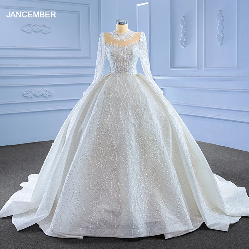 

Jancember Superfine Customization Wedding Dresses O-Neck Full Sleeves Wedding Suits For Women Sequined RSM222222 Robe De Mariée