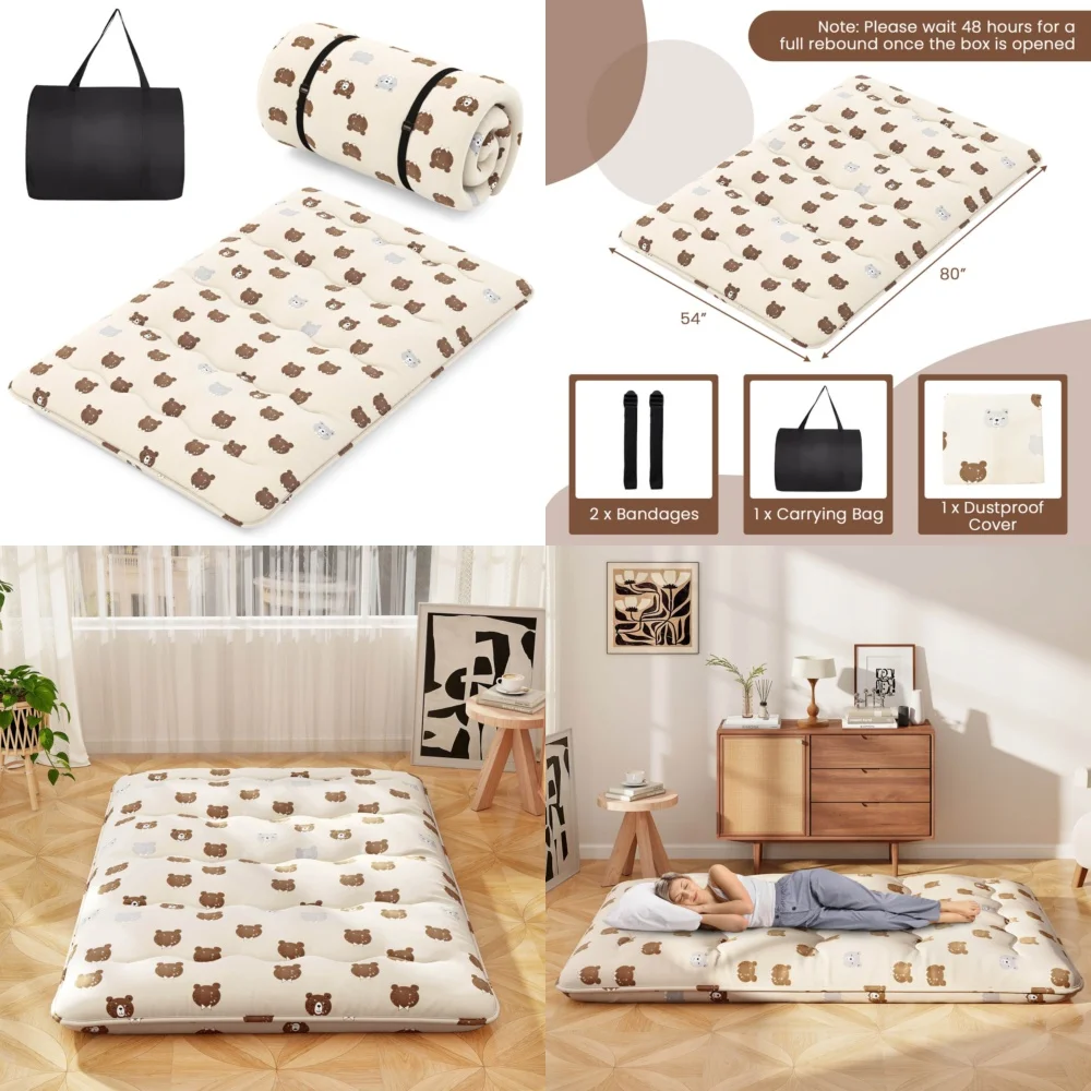 

MattressesComfortable Japanese Style Foldable Futon Mattress with Washable Cover and Portable Storage Bag for Floor Sleeping