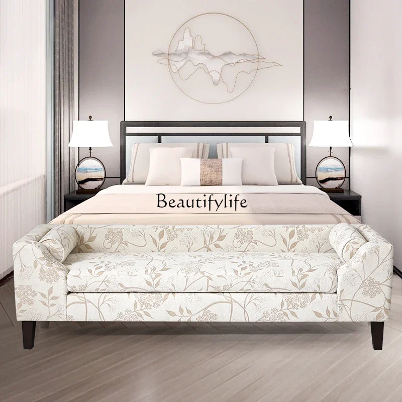 5New Chinese style bedside stool fabric American sofa collapsed bedroom sofa Nordic simple bed sofa