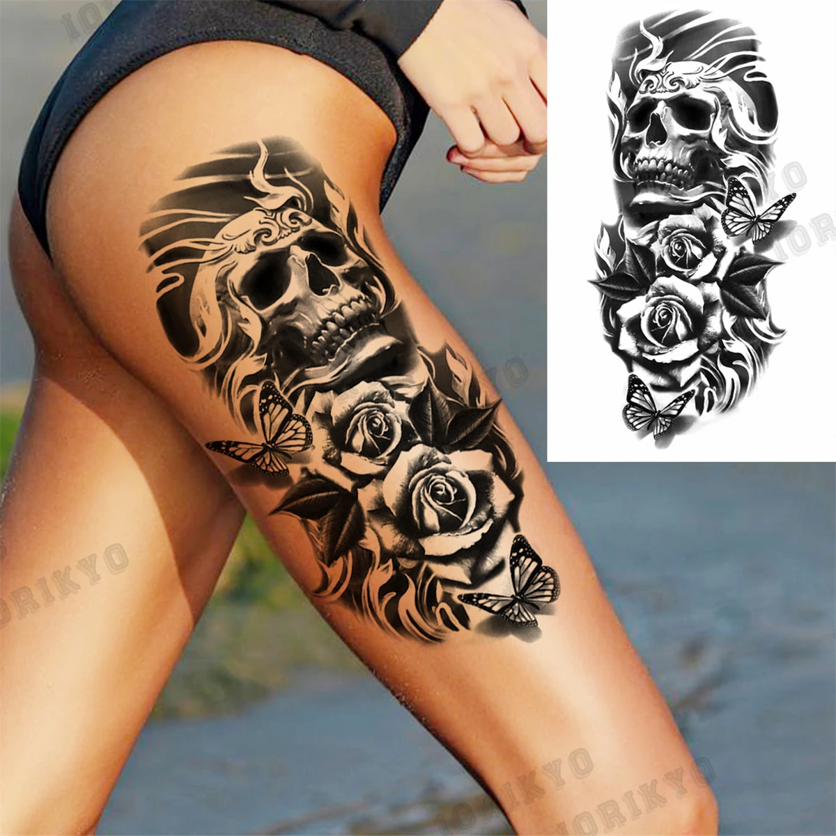 3D Skull Rose Flower Temporary Tattoos For Women Men Geometry Tiger Compass Mandala Fake Tattoo Washable Body Art Painting Tatoo