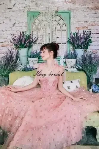 Tüll-Abschlussball-Club-Kleider für Damen, Tee-Länge, glitzernd, Stern, A-Linie, formelles Abend-Partykleid, maßgeschneidert, elegant, glitzernd, sternenklar