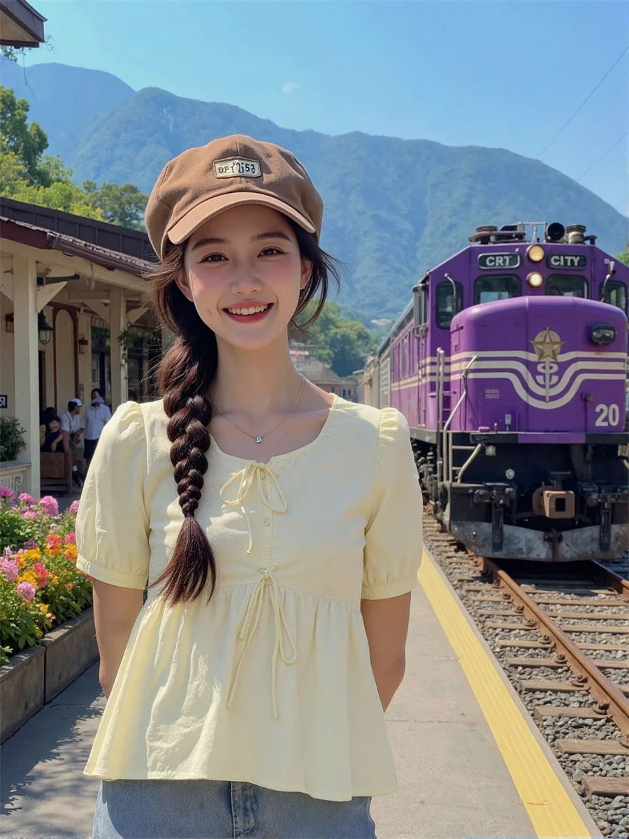 

Elegant Blouses For Women Bow Tie Draped Checked Pattern Black Female Clothing Tunic Length Oversized Cotton Vintage Strap Big