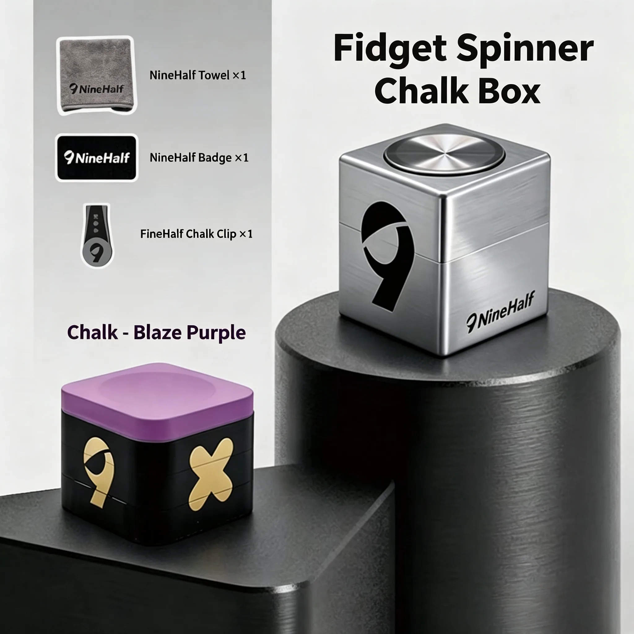 No. 9 Semi-Flame Purple Chalk Powder + Chalk Powder Gift Box Set, Easy to Apply Powder, No Powder Shedding, Dust-Proof Fingertip Spinner