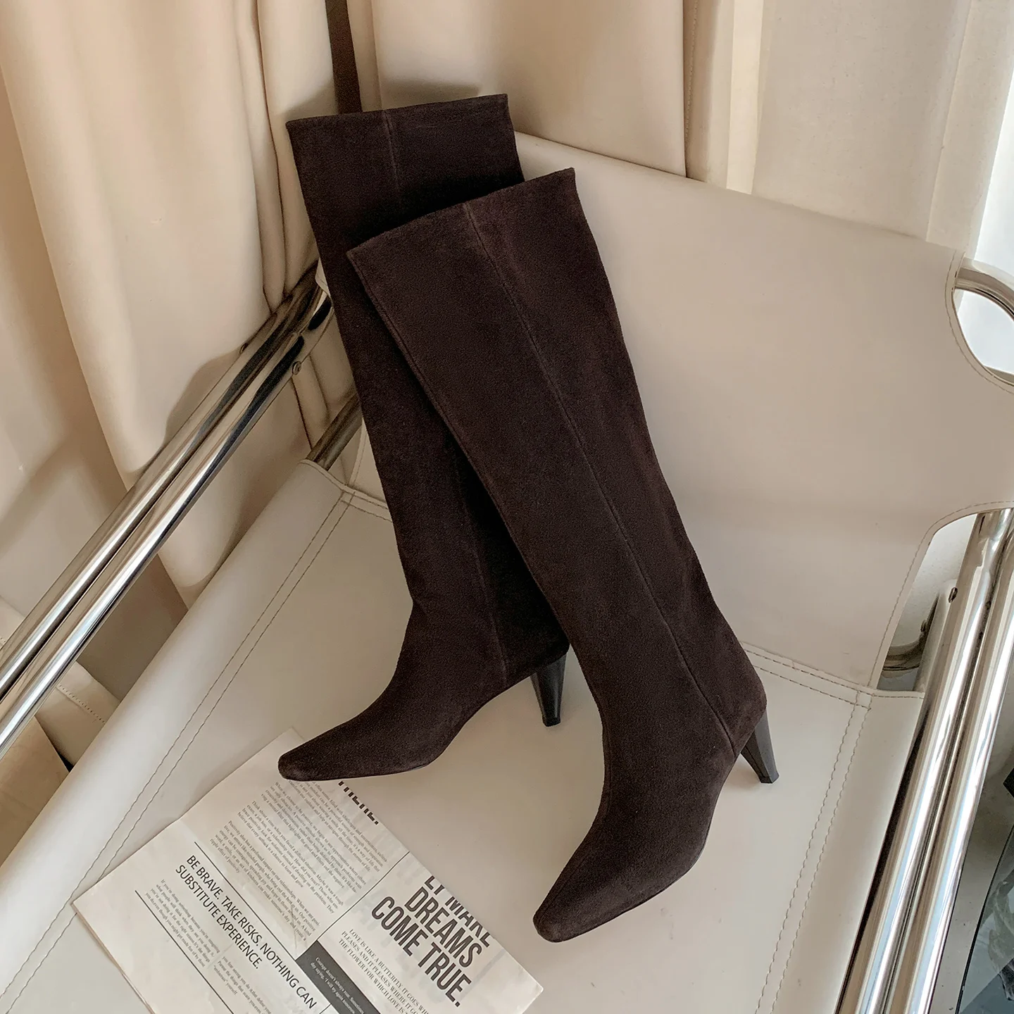ESVEVA 2027 Fashion Women Knee High Boots Cow Suede Autumn Shoes Pointed Toe Winter High Heels Western Long Boots Dress 34-40