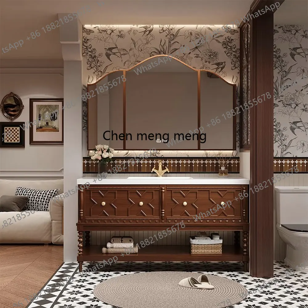 

Customized Solid Wood Bathroom Vanities Integrated Sintered Stone Sink Toiletries Storage Smart Mirror Cabinet Package